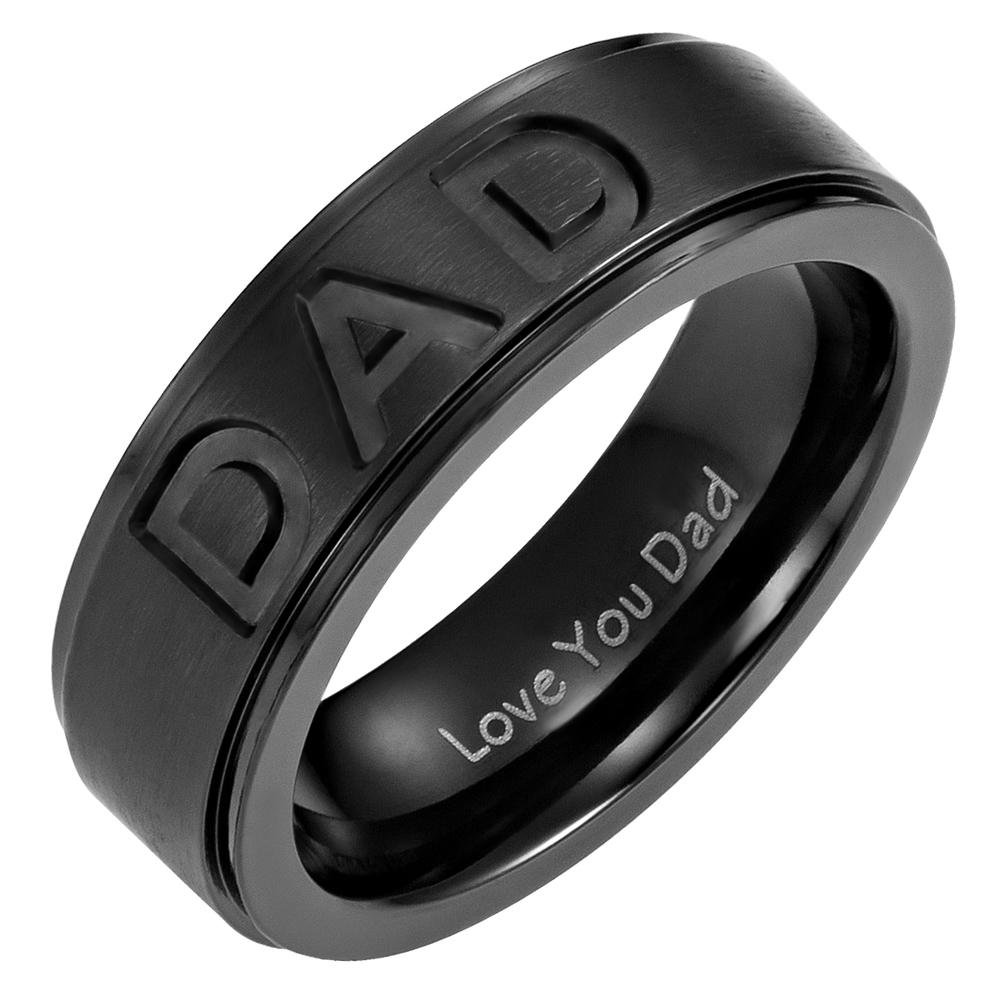 Willis Judd Men's DAD Titanium 7mm Ring Engraved Love You Dad with Gift Pouch