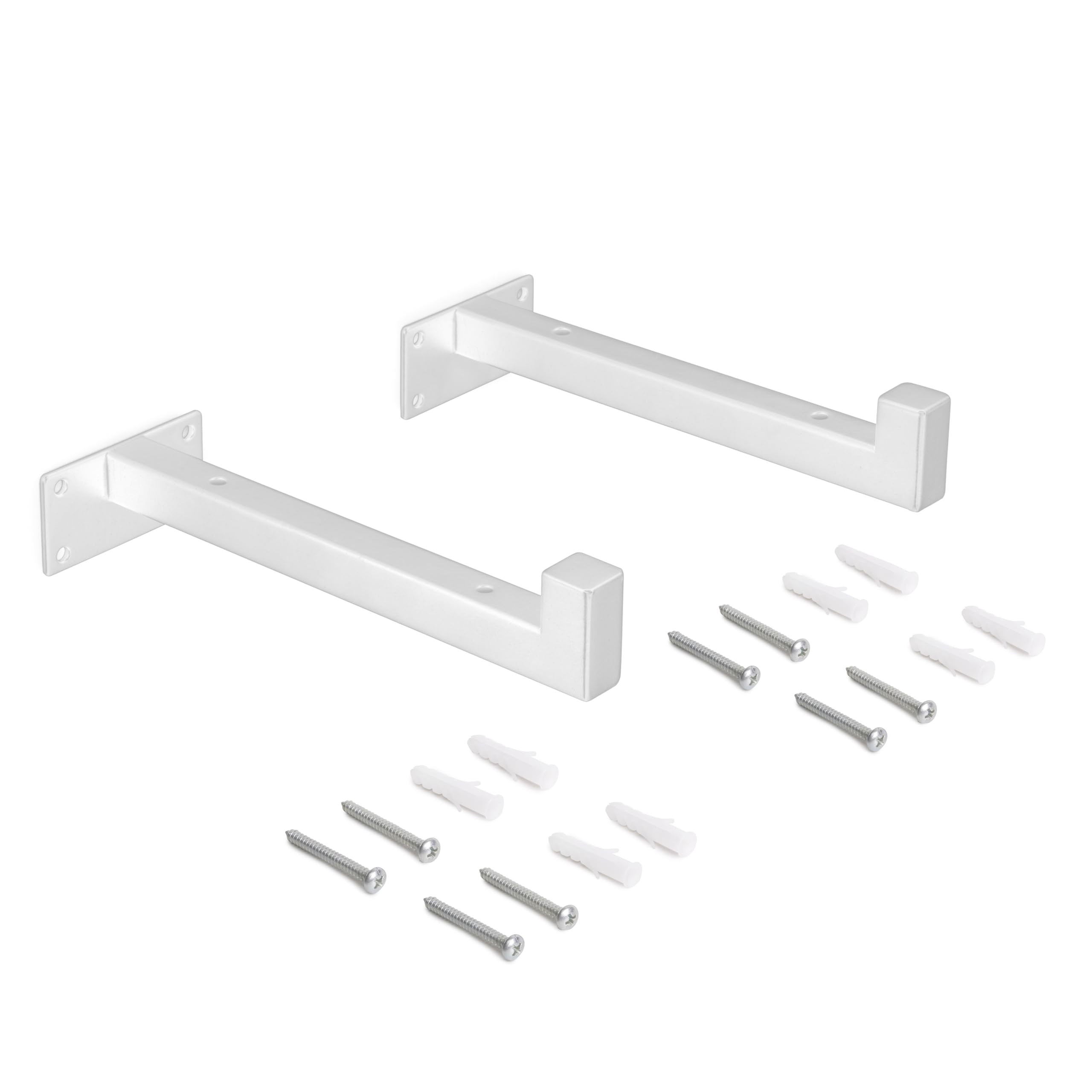 Emuca - Pair of Straight Wood Shelf Supports Straight with Square Tube, Steel, White Painted
