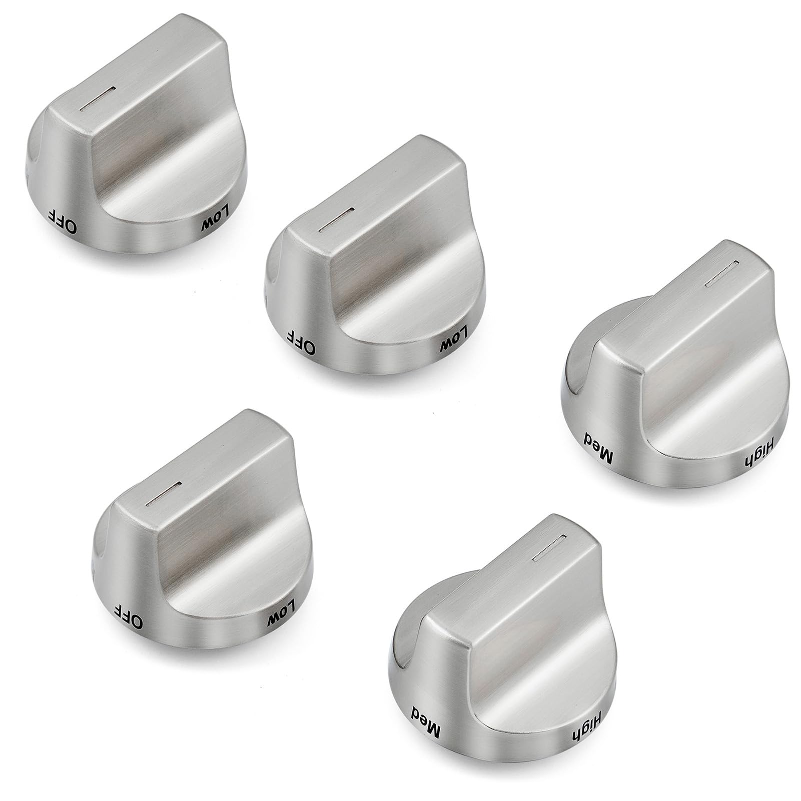 Photo 1 of atgestore W11122880 Stove Knobs Replacement for Whirlpool Stove Parts WFG745H0FS1 WFG745H0FH1 Stainless Steel Knobs Whirlpool Gas Range Parts W10862482 Burner Control Stove Top Knobs 5 Pcs