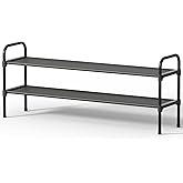 Kitsure Extra-Long Shoe Rack for Closet, 39.0" Wide - 2 Tier, Black | Shoe Organizer for Front Door Entrance, Stackable Shoe Shelf, Closet Organizers and Storage