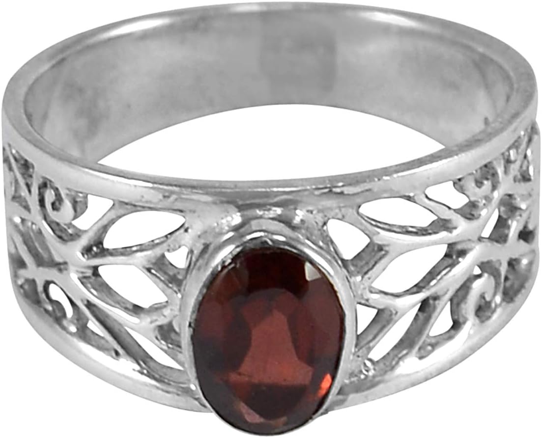 Handmade Jewelry Manufacturer 7x5mm Oval Faceted- 925 Sterling Silver- Red Garnet- Straight shank Ring Jaipur Rajasthan India