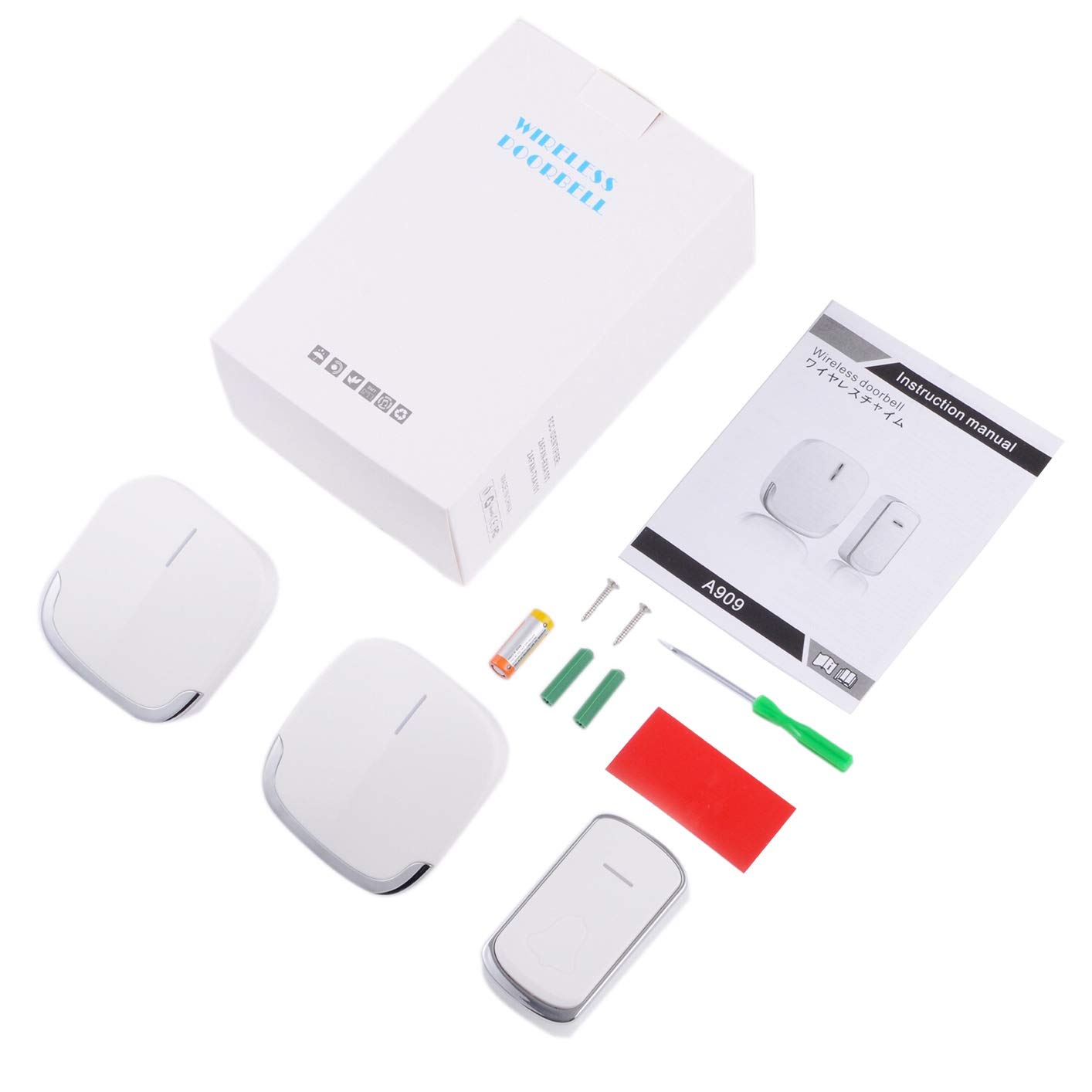 Funkklingel Türklingel Außenbereich Wasserdicht, Ausein Kabellose Türklingel, 280m Reichweite, 2 Empfänger 1 Sender Klingel Haustür Funk, 36 Klingeltönen, 4 stufiger Lautstärke mit LED