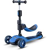 GLAMUP Kids Scooter, 2-in-1 Folding Kick Scooters, Adjustable Height, Safety Lock, 3 Wheel Kick Scooter for Boys and Girls Ages 3-14