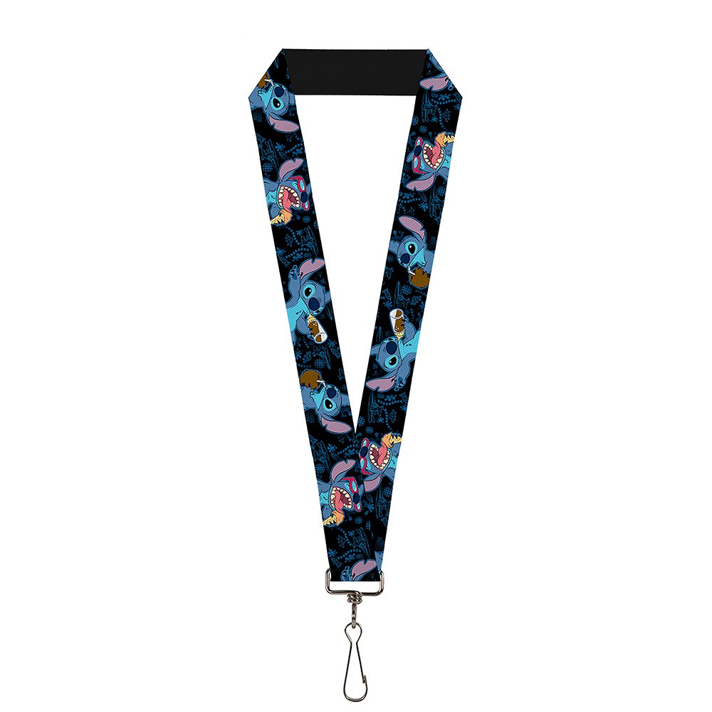 Buckle-Down Unisex Lanyard - 1.0 Stitch Snacking Poses Black/Blue Key Chain, Multicolor, One Size UK