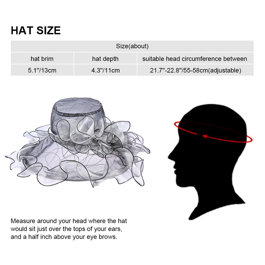 Vbiger Women\'s Summer Kentucky Derby Hat Large Brim Sun Hats Ascot Race Derby Hat for Cocktail Tea Party Wedding (Grey 2)