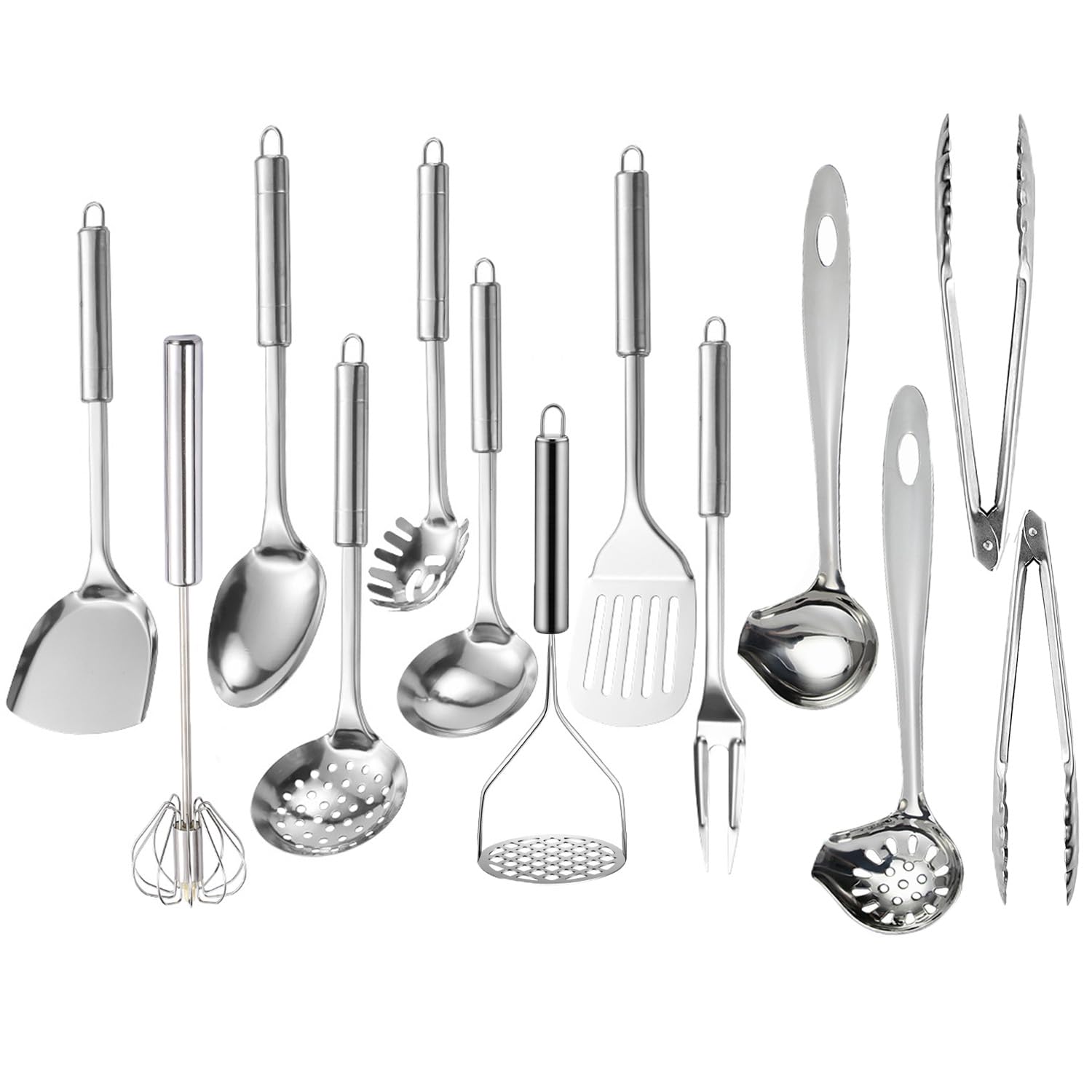 Photo 1 of Ragyzity 304 Stainless Steel Kitchen Utensil Set, 13PCS Cooking Nonstick Cookware Set Serving Utensils Cooking Utensil All Metal Cooking Spoons