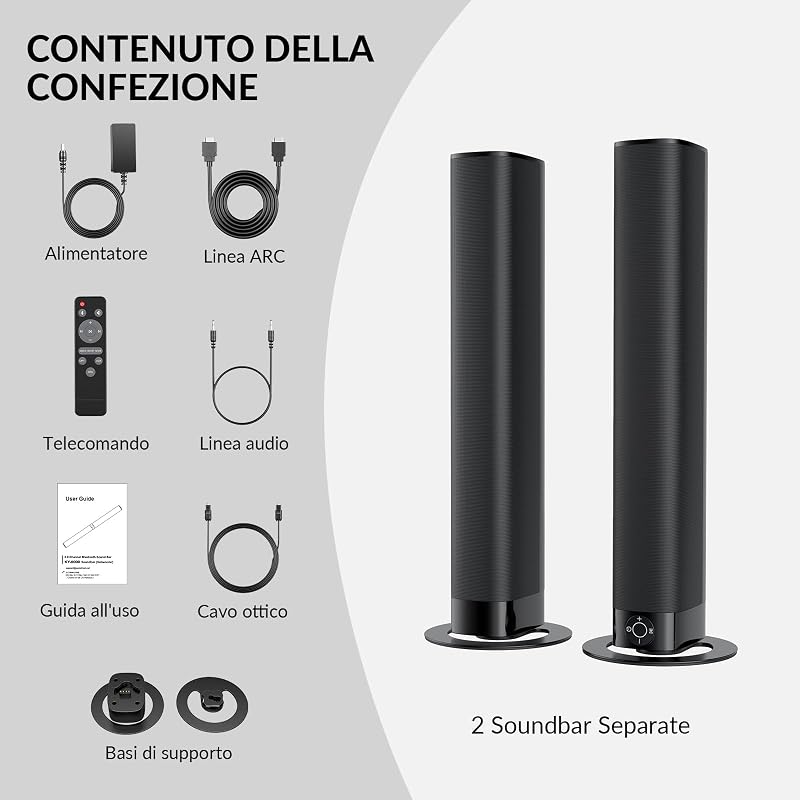 Barra de som para TV, barra de som divisível 2 em 1 com amplificação de voz, barra de som surround para cinema em casa, Bluetooth 5.3, 3 modos de equalização, ligação ARC/ótica/aux, 1pcs — foto 8 de 8