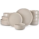 vancasso PLAYA Ceramic Plates and Bowls Sets,18 Pieces Grey Dinnerware Sets for Kitchen,Reactive Glaze Dishes Set for 6, Dishwasher and Microwave Safe