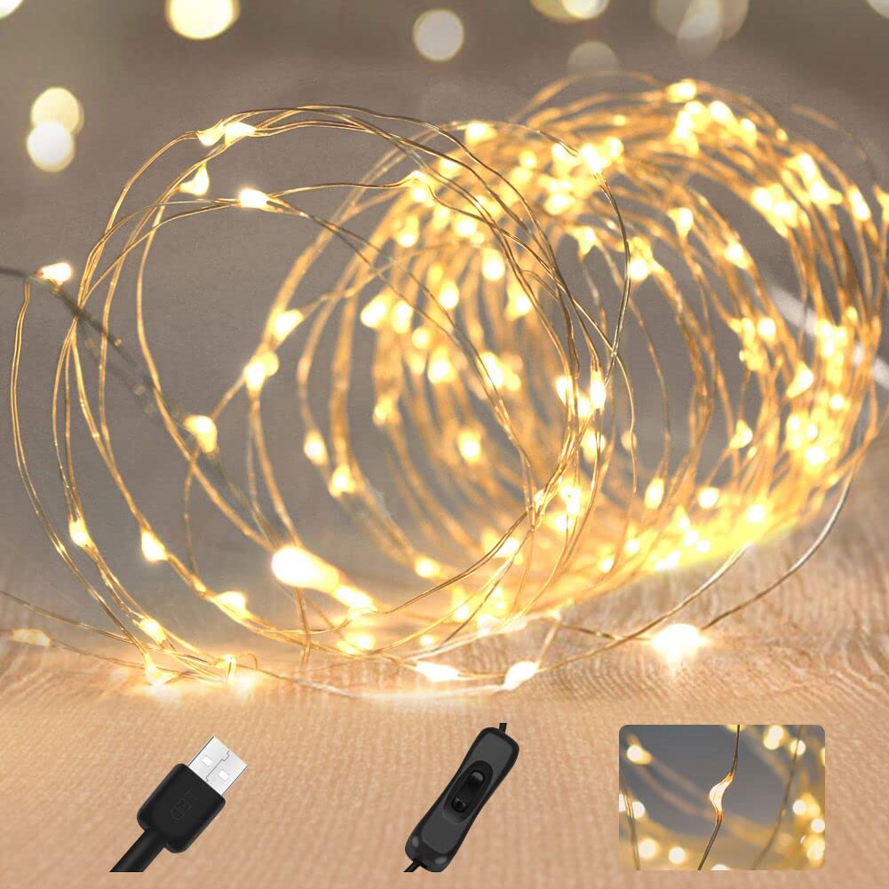 WALCHO Fairy Lights USB Powered, 120 LEDs 12m/39ft with Waterproof String Lights for Bedroom Garden Wedding Christmas Outdoor & Indoor Decoration-Warm White