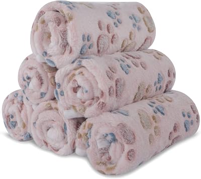 BVAGSS 6 Pack Small Dog Blanket 60x40 cm Beige Paw Print Fleece