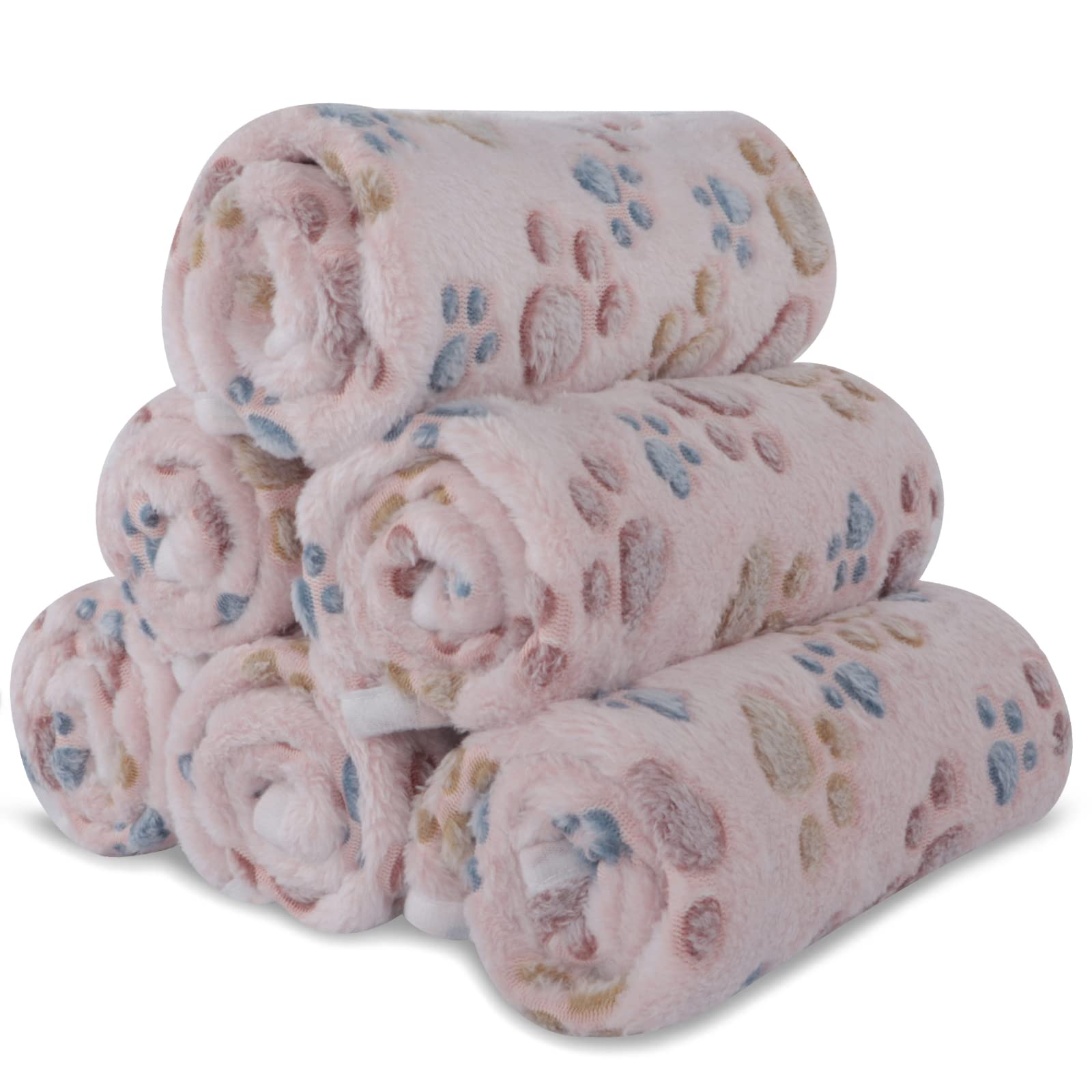 BVAGSS 6 Pack Small Dog Blanket, Super Soft Warm Pet Cover Blankets, Paw Print Puppy Fleece Flannel Blanket for Small Medium Dogs and Cats XH075 (76 x 52 cm, Beige)