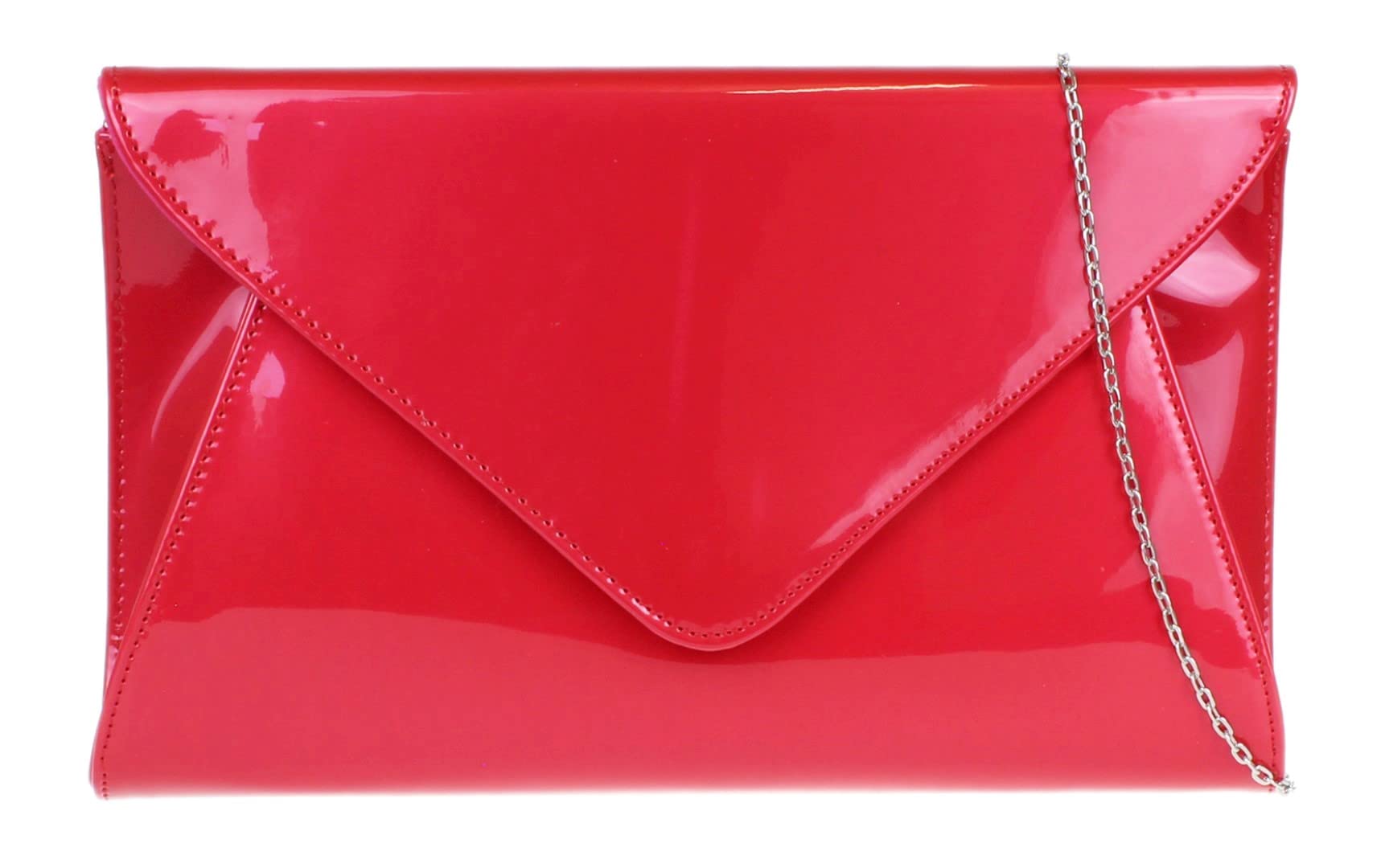 Girly Handbags Womens Patent Faux Leather Plain Envelope Evening Clutch Bag Rose