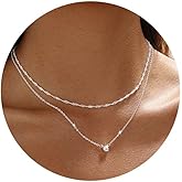 Hothrty Layered Gold/Silver Necklace for Women Dainty 14K Gold Plated CZ Pendant Necklace Choker Necklace for Women Gold Necklace Stack Diamond Simple Trendy Jewelry Set