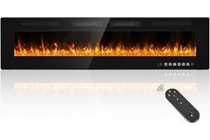 BREEZEHEAT 72inch Electric Fireplace Recessed Wall Mounted-Ultra Thin Fireplace Heater for Living Room/Bedroom with 2 Heat Vents, Remote Control, Touch Screen, Adjustable Flame, 8H Timer, 750w/1500w
