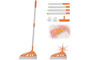 UNCLE ROCK Magic Air Broom with V-Shape Brush, 2 in 1 Squeegee Broom for Floor Cleaning, 60” Long Handle Silicone Broom Sets to Clean pet Hair, Ketchup, Glass Shards (Orange)