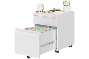 LVSTEEL Metal Mobile File Cabinet with Lock and 4 Keys - Fully Assembled, Under Office Desk 2 Drawers Filing Cabinet for Home Office with Anti-tilt Wheels, A4/Legal/Letter Hanging File Drawers