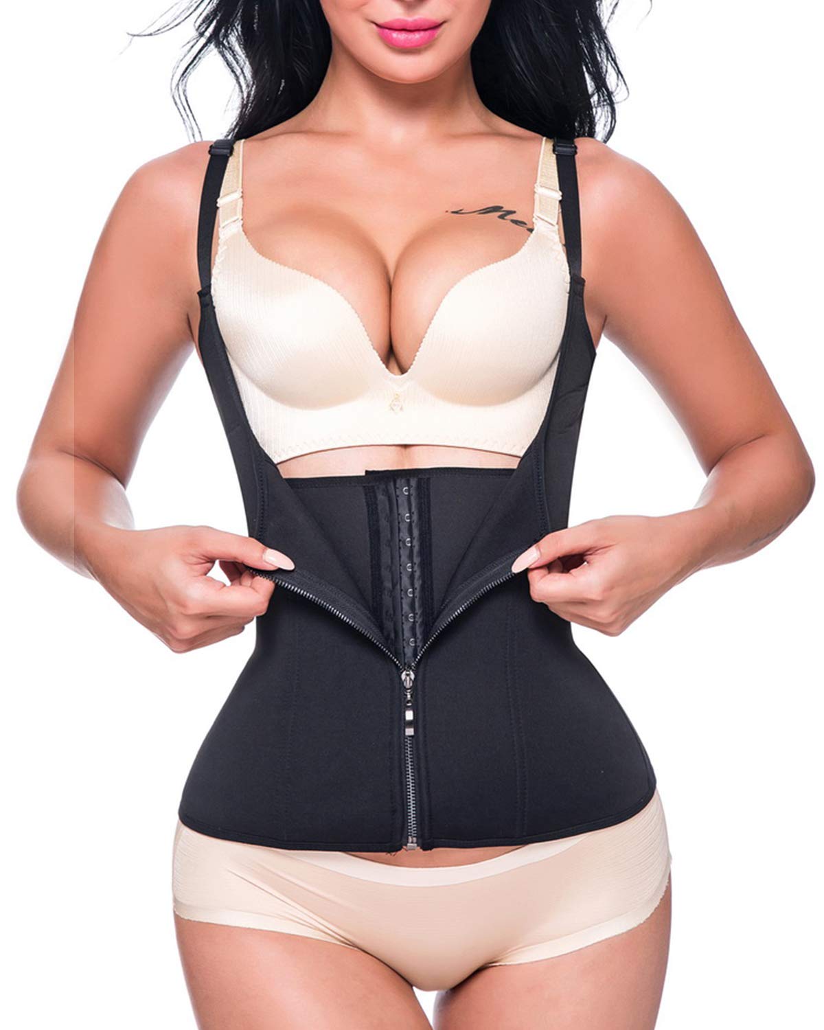 MISS MOLY Women Neoprene Sauna Shaper Adjustable Sauna Suit Sweat Vest Slimming Tank Top Fat Burning Shirt Underbust Shapewear with Zipper Plus Size for Weight Loss (Black, Large)