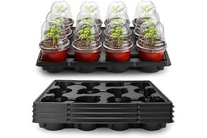 RooTrimmer 4 Inch 60 Pack Nursery Pots with Humidity Domes & 5 Pack 12 Cell Round Seedling Pot Carrying Trays, Sturdy Seeds Starter Pot Germination Set, Small Planter Nursery Propagation 5 Sets