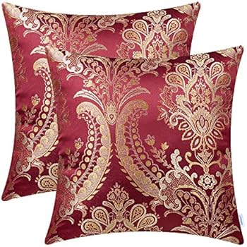 CaliTime Pack of 2 Supersoft Throw Pillow Covers Cases for Couch Sofa Home Decor Vintage Damask Fabric Floral Design 18 X 18 Inches Deep Red