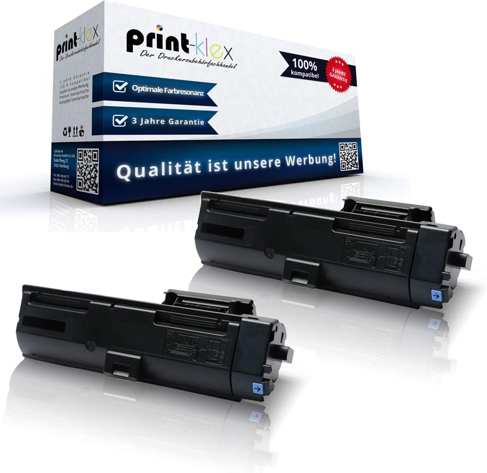 Print-Klex 2x Compatible Laser Toner Cartridges for Kyocera Ecosys P2040DN P2040DW 1T02RY0NL0 TK1160 K TK-1160 K TK 1160 K Black Office Pro Series