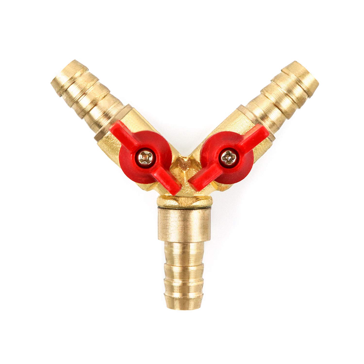 QWORK® 3 Way Hose Connector, Ball Valve Fitting 3 Way Shut Off Union Intersection, Split Brass 3/8" / 10mm Hose Barb for Water, Oil & Gas to Garden Watering, Construction and Industry