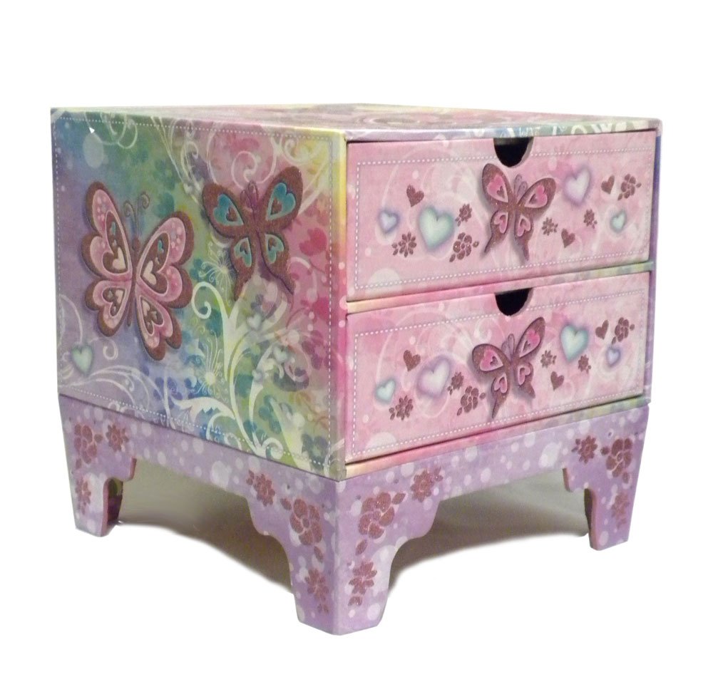 Butterfly Rainbow 2 Drawer Square Chest Girl Bedroom Organizer