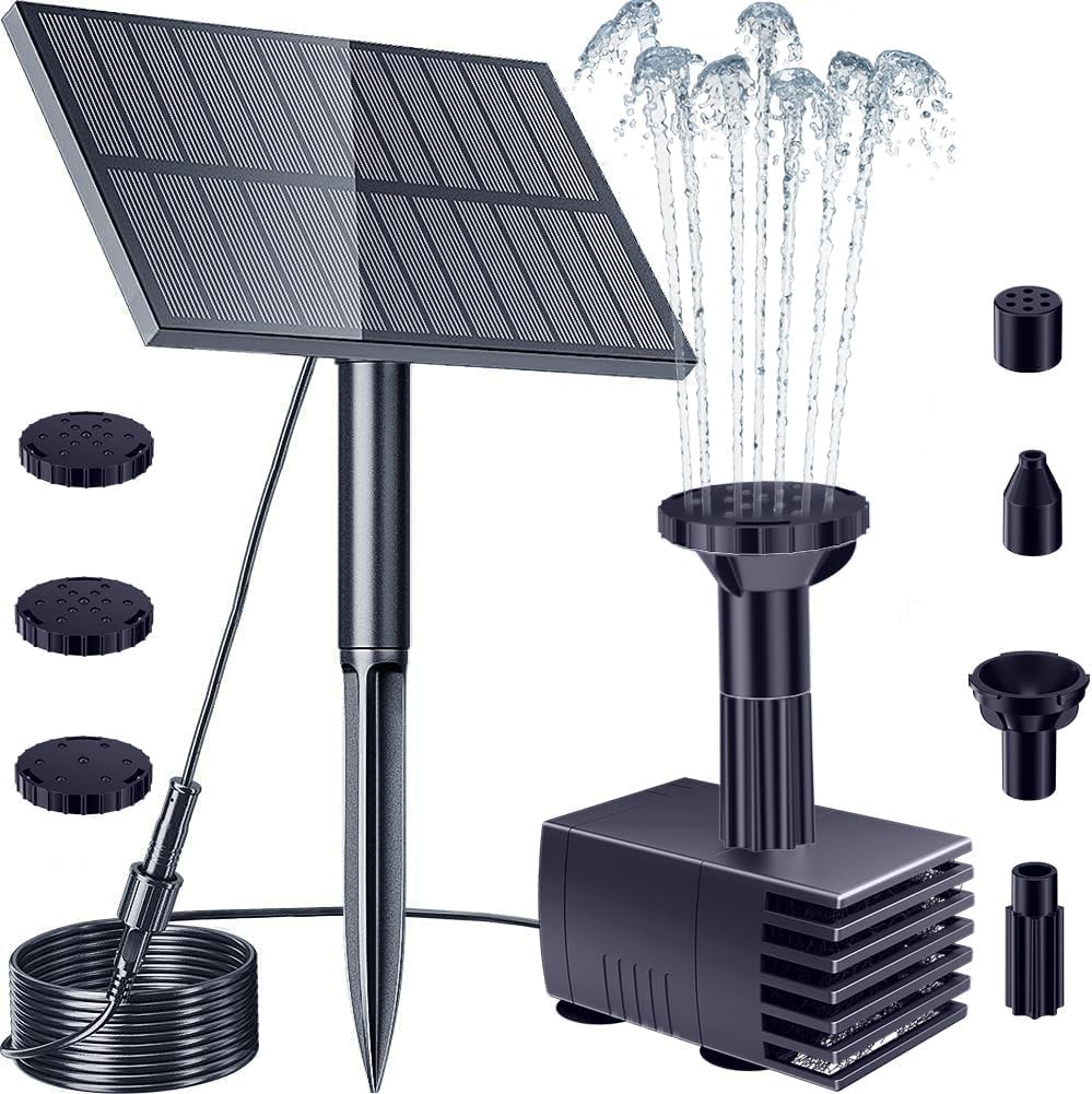 Biling Solar Fountain for Bird Bath 6 Nozzles Dry-Run Protection Garden Pump