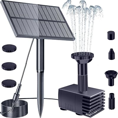 Biling Solar Fountain for Bird Bath 6 Nozzles Dry-Run Protection Garden Pump