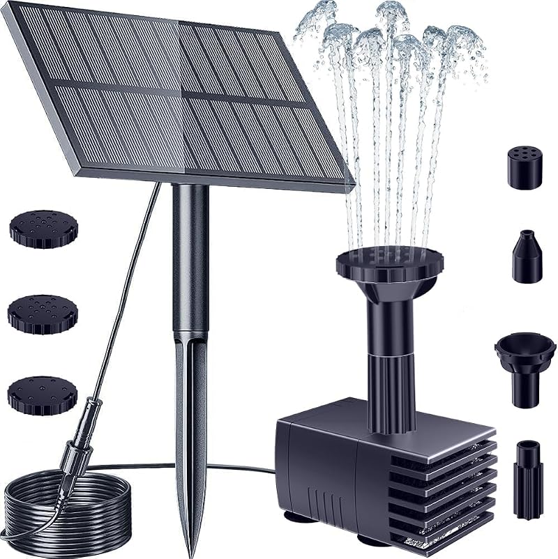 Biling Solar Fountain for Bird Bath 6 Nozzles Dry-Run Protection Garden Pump