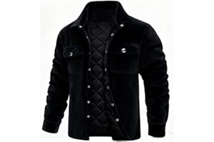 Men's Corduroy Bomber Jacket Full Zip Quilted Lined Fall Casual Fleece Warm Winter Coat Shacket with Pockets