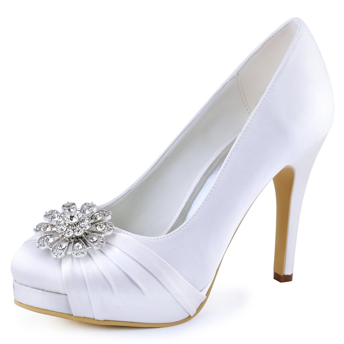 ELEGANTPARK Women Pumps Closed Toe Platform High Heel Buckle Satin Evening Party Wedding Shoes