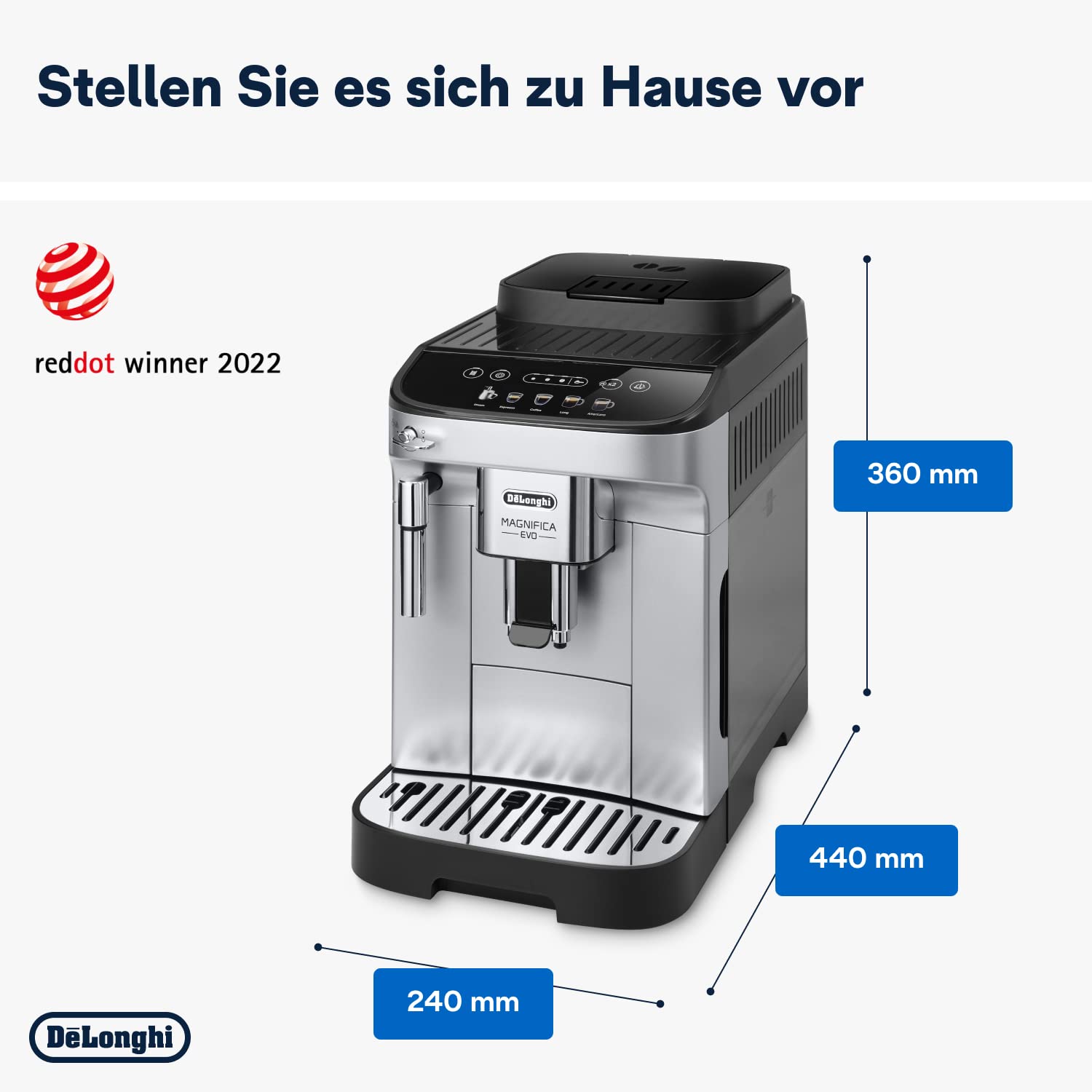 De’Longhi Magnifica Evo - Perfetto Kaffeevollautomat mit klassischem Milchaufschäumer, 4 One-Touch-Getränke, Cappuccino, Espresso Kaffeemaschine, Soft-Touch-Bedienfeld, Silber (ECAM292.33.SB) 7