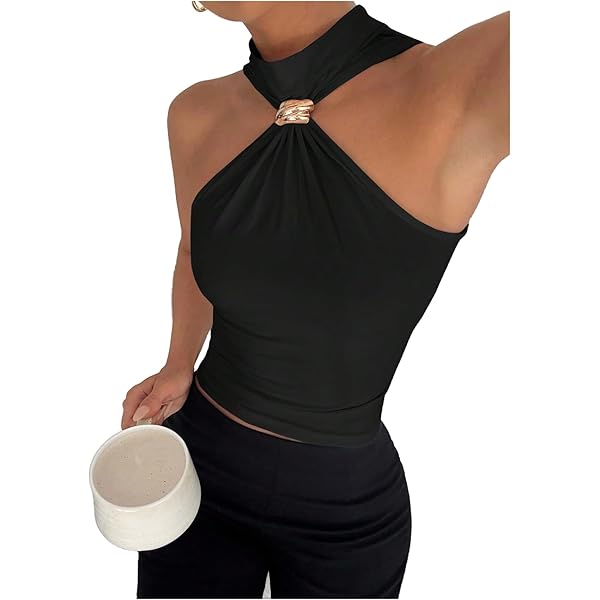 Aazon.co: ISSJOY Woen's Basic Sleeveless Racer Back Halter Neck