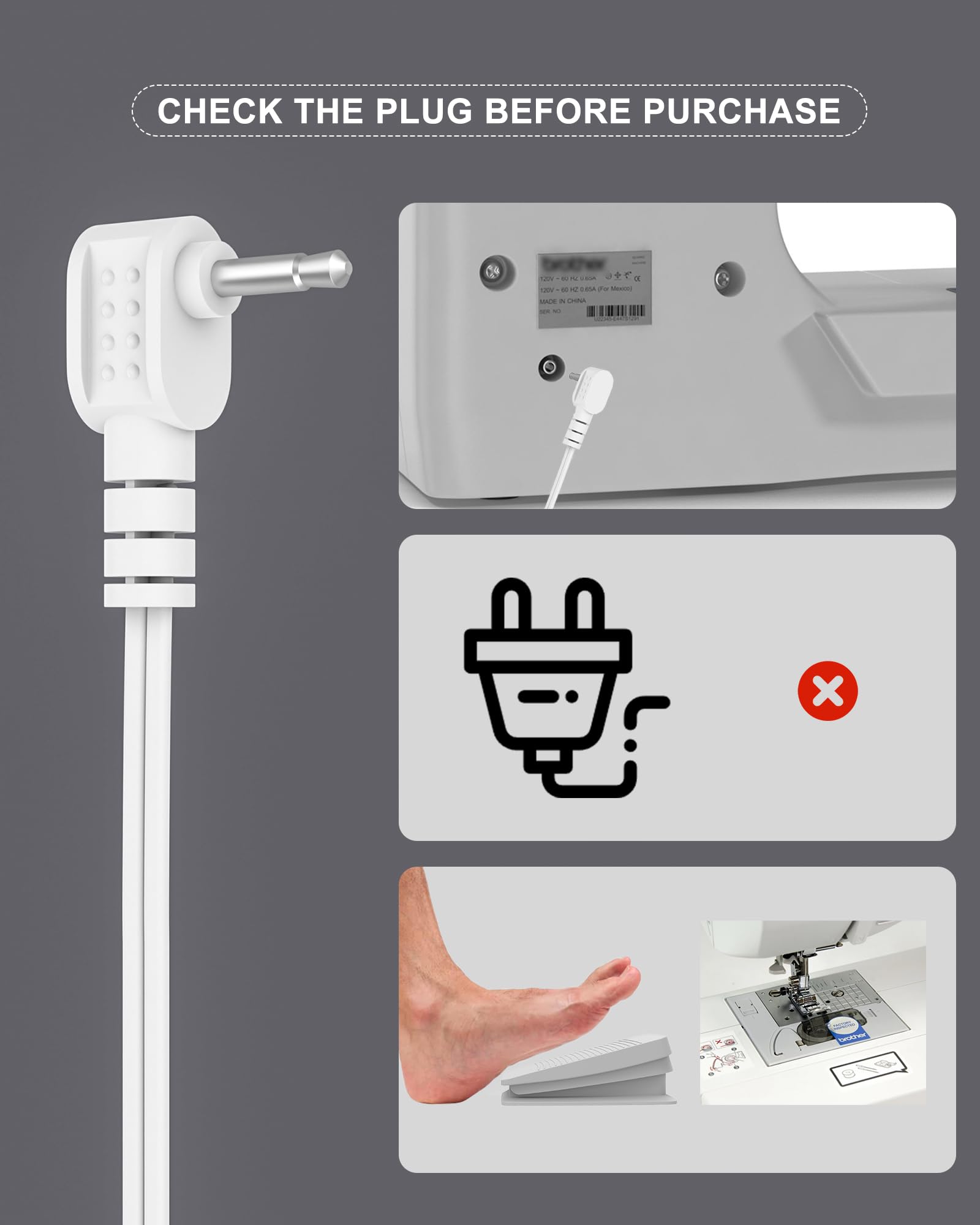 Foot Pedal for Brother/Babylock Sewing Machine CE5000PRW CE5500 Foot Controller Pedal SE600 CS6000I with Cord Control FC-322 XC8816021 Brother Sewing Machine Pedal