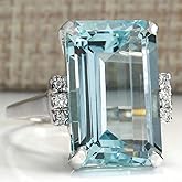 LVSHI Vintage Women 925 Silver Aquamarine Gemstone Ring CZ Cubic Zirconia Ring Wedding Jewelry Size 6-11