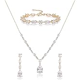 EVER FAITH Teardrop Cubic Zirconia Bridal Jewelry Sets for Bride, Sparkly CZ Elegant Pendant Necklace Dangle Earrings Bracelet Set for Women