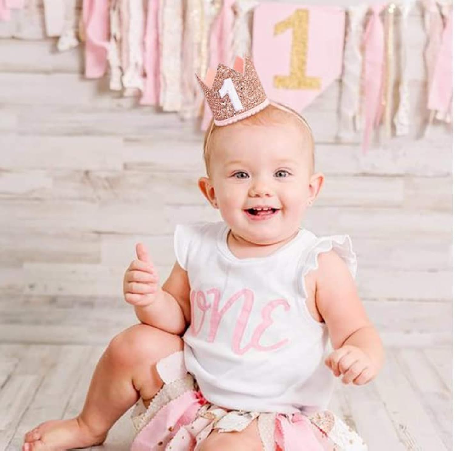 YWINETO Baby First Birthday Crown Hats Toddler Birthday Crown Baby Girl Boys Flower Tiara Crown Headband Party Hat Hairband Baby Boys Girls 1st Birthday Party Hat Cake Smash Photo Prop Party Supplies