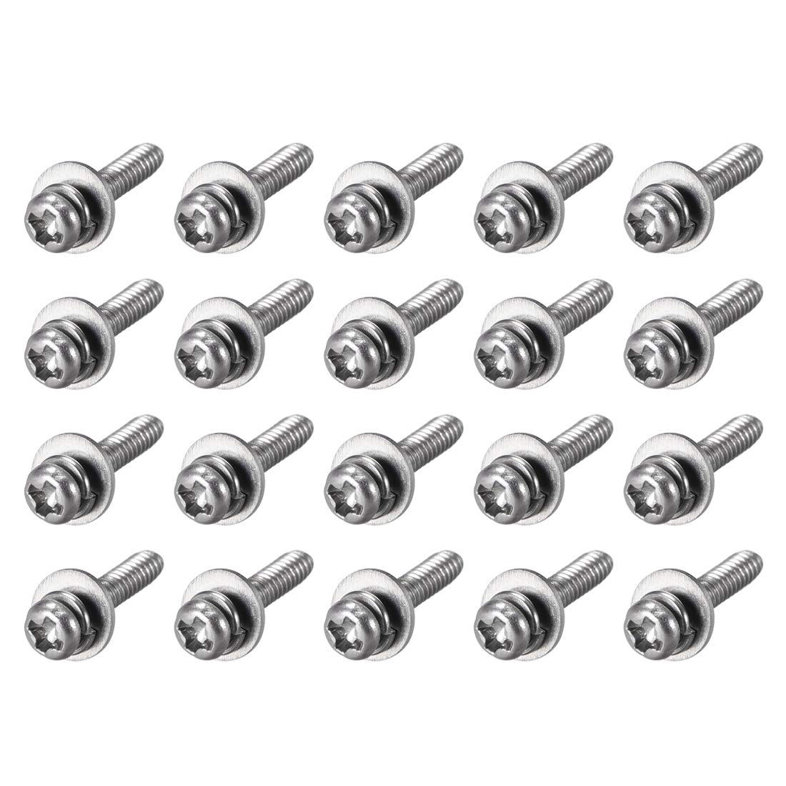 sourcing map M2 x 5mm Stainless Steel Phillips Pan Head Machine Screws Bolts Combine with Spring Washer and Plain Washers 20pcs