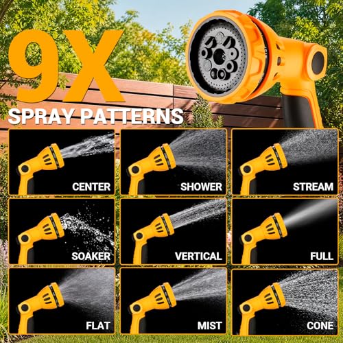 Retractable Hose Reel:100 ft x 1/2 inch, Garden Hose Reel with 9-Pattern Nozzle, 180°Swivel Bracket Wall-Mounted, Automatic Rewind, Lock at Any Length, with Slow Return System