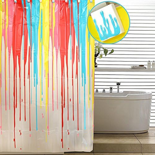 Mildew Resistant Shower Curtain with 12PCS Resin Hooks Waterproof/Water-Repellent 72x72Inch, Paint Splatter