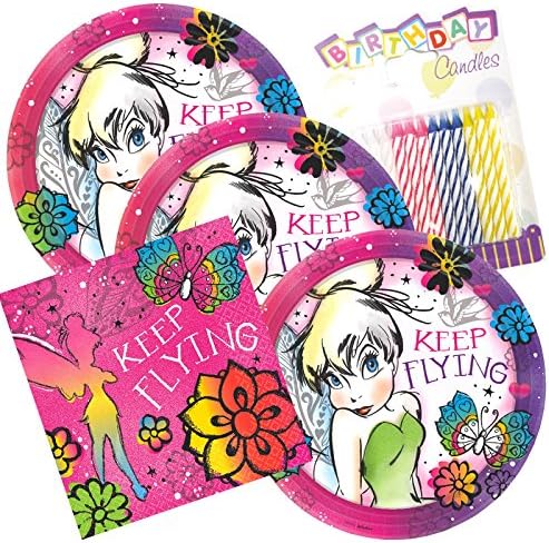 Disney Tinkerbell Keep Flying Party Plates and Napkins Serves 16 With Birthday Candles