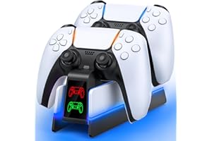 ZRZLMVP PS5 Controller Charger for PlayStation 5 Dualsense/Edge Controller - 9 Color LED PS5 Charging Station for PlayStation 5 Charger, Charging Dock and Holder Stand for PS5/Slim/Pro Remote Accessorise