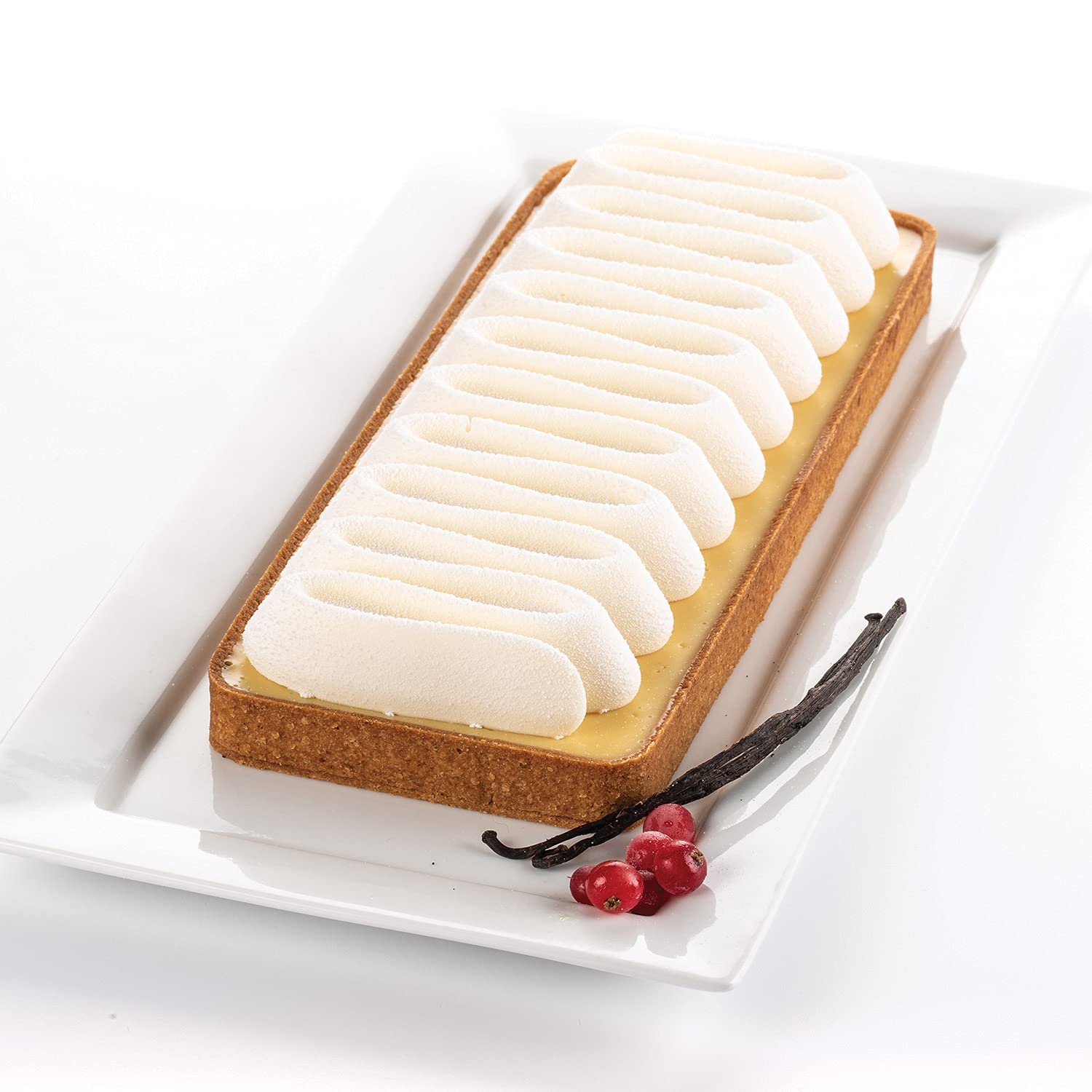 silikomart | KIT TARTE NOUVELLE VAGUE, Set with Microperforated Ring + Decorative Mat, TPLUS Ring 265 x 105 mm h 20 mm, Decorative Silicone Mould 240 x 80 mm, h 24 mm, Made in Italy