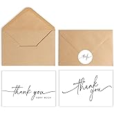 SPIRITDUST 52-pack Thank You Cards Bulk with Kraft Envelopes & Matching Stickers, 3.5x5 Inches, Minimalist Design | Perfect f