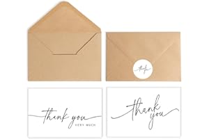 SPIRITDUST 52-pack Thank You Cards Bulk with Kraft Envelopes & Matching Stickers, 3.5x5 Inches, Minimalist Design | Perfect for Business, Weddings, Baby & Bridal Showers, Graduations & Funerals.