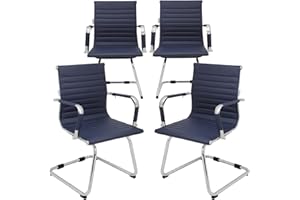 Okeysen Conference Room Chairs Set of 4, 4 Pack Modern Office Guest Chairs for Waiting Room, Reception Chairs with Mid Back & Sled Base, Leather Office Desk Chair No Wheels.