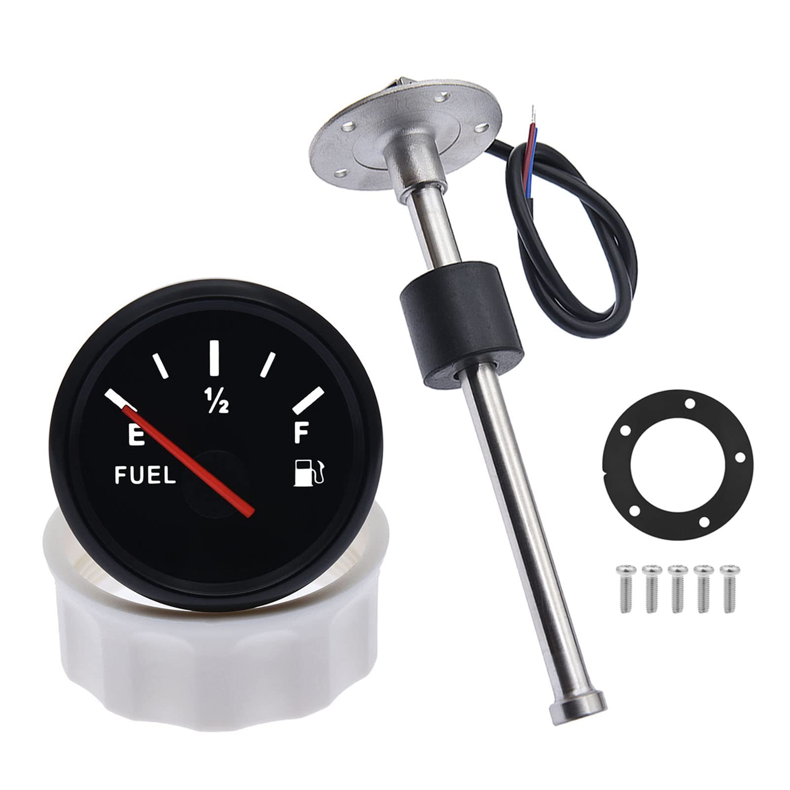 Fuel Gauge With Sensor - 0-190 Ohm Meter, Red Backlight, Boat RV Water Level Sensor (200MM)