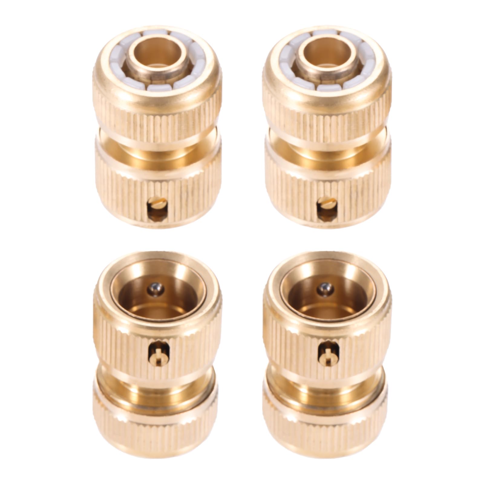Hicello 4PACK Brass Garden Hose End Quick Connectors for 1/2-inch Graden Hose Pipe, Garden Pipe Faucet Adapter for Home Watering, Gardening