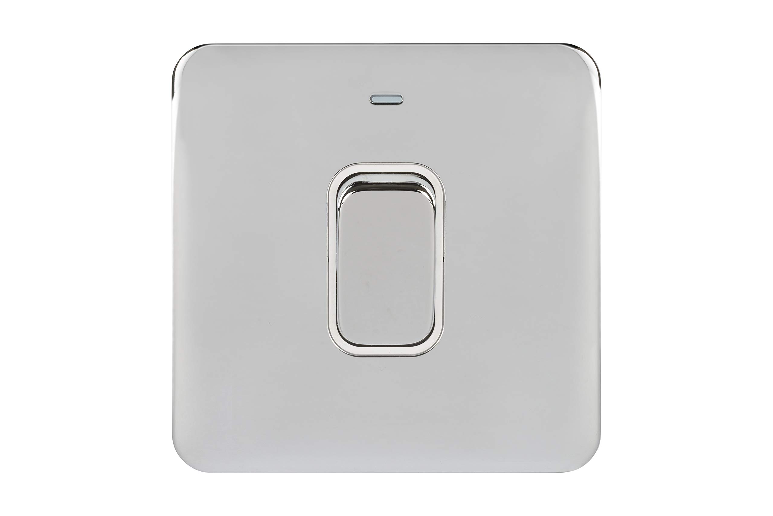 Schneider Electric Lisse Screwless Deco - Single High Current Light Switch with Neon Indicator, Double Pole, 50A, GGBL4011WPC, Polished Polisished Chrome/White Insert