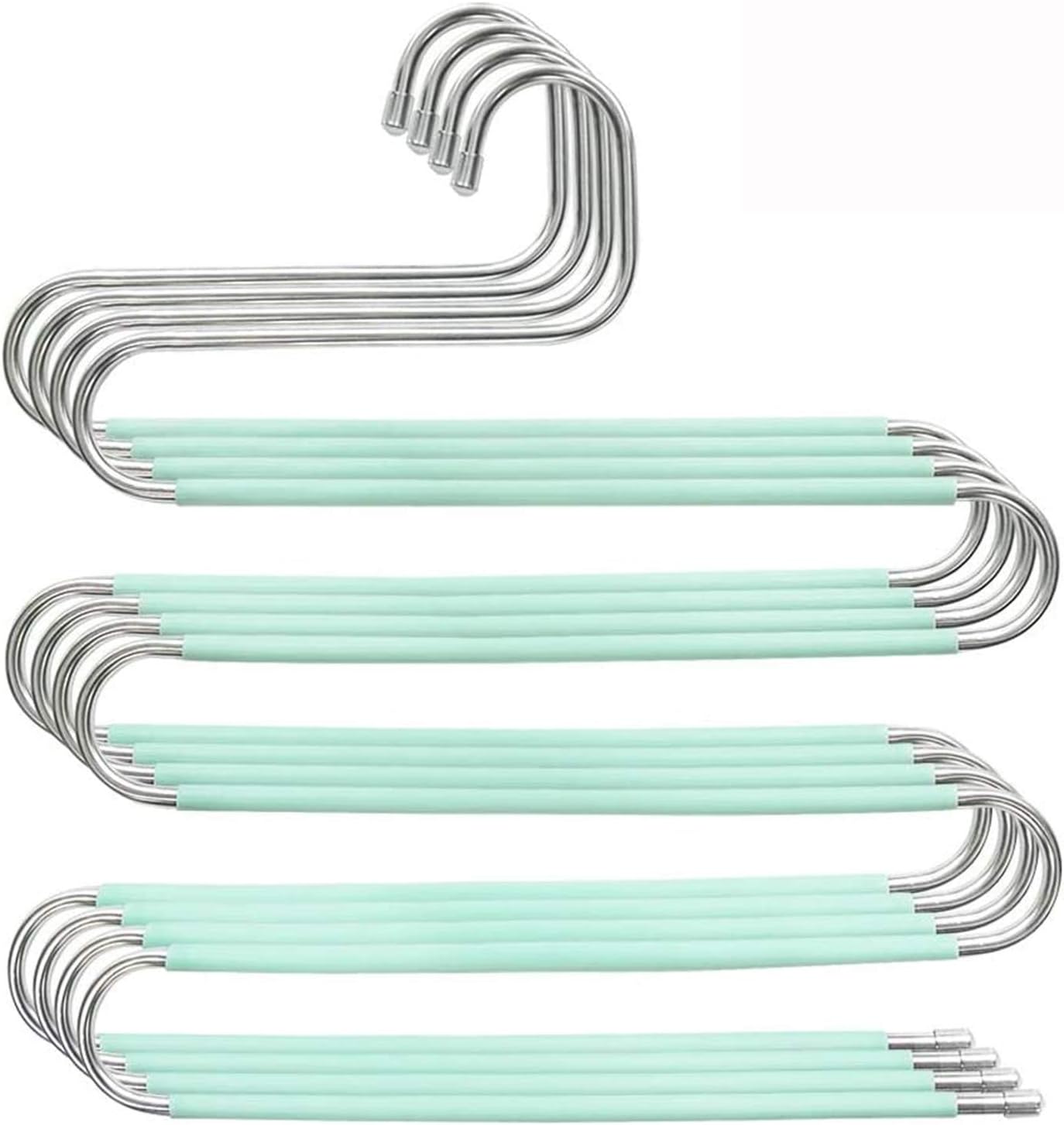 Myfolrena Hangers for Pants, Updated S Shaped Hanger Non Slip Clothes Hanger Space Saving for Jeans Trousers Slacks Leggings(Teal-4 Pack)